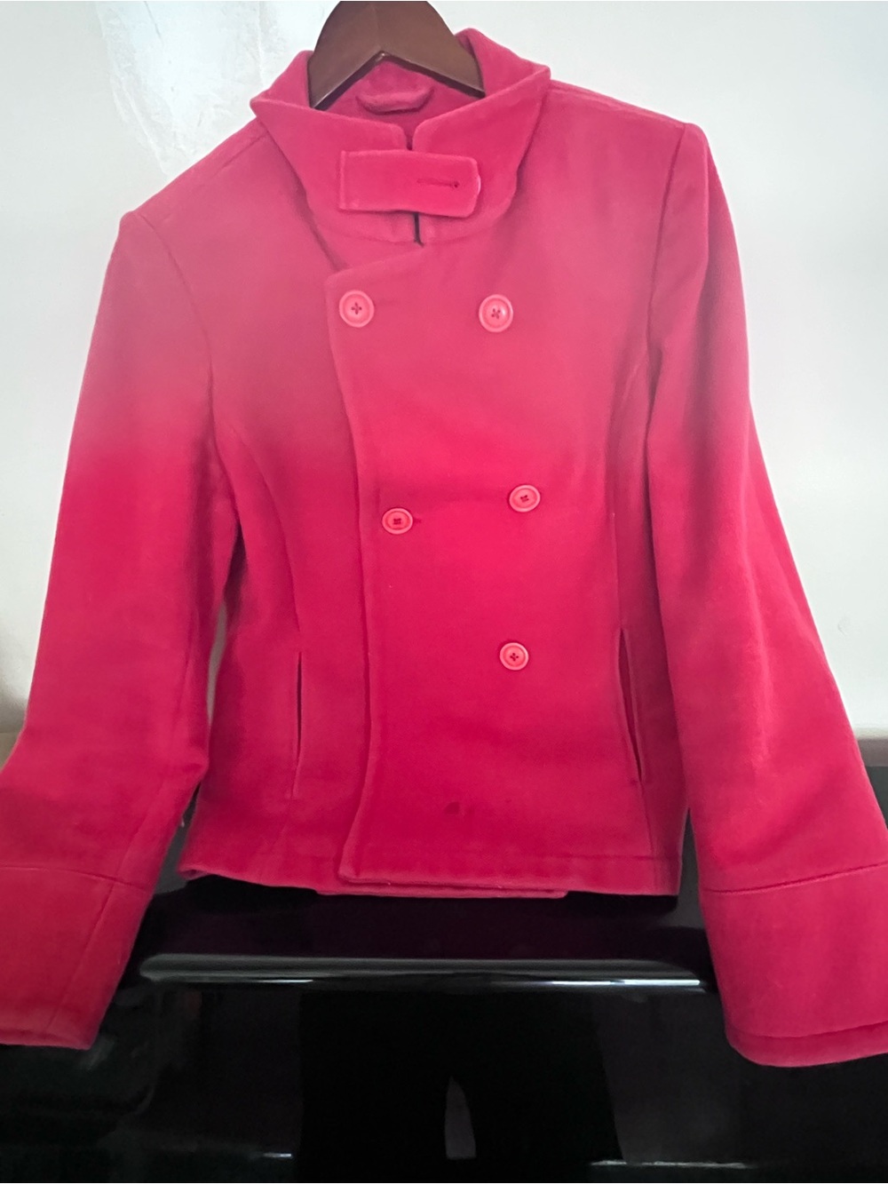 Women's Red Double-Breasted Peacoat Jacket 83% wool, Satin Lined